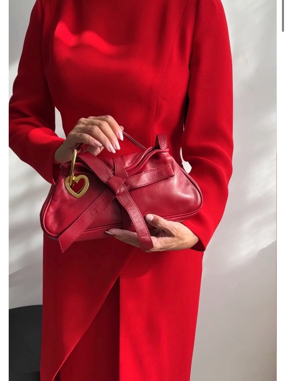 Red Leather Knot-Detail Women's Handbag